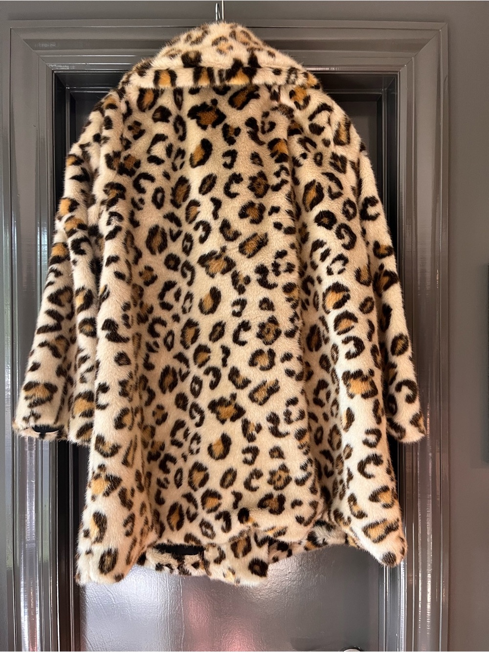 Free People Leopard Print Faux Fur Pea Coat in Beige and Brown - Picture 3 of 5